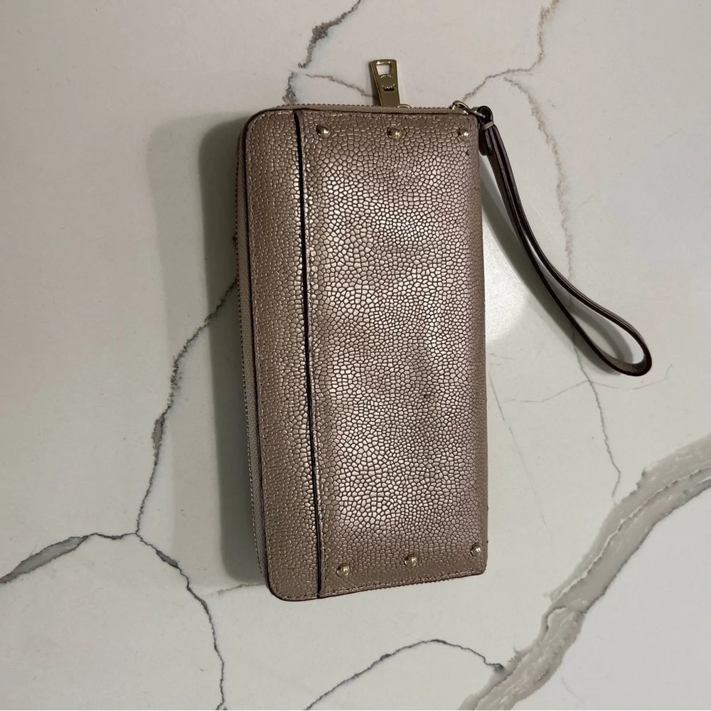 COACH Pebbled Leather Long Zip Around Wallet Rose Gold